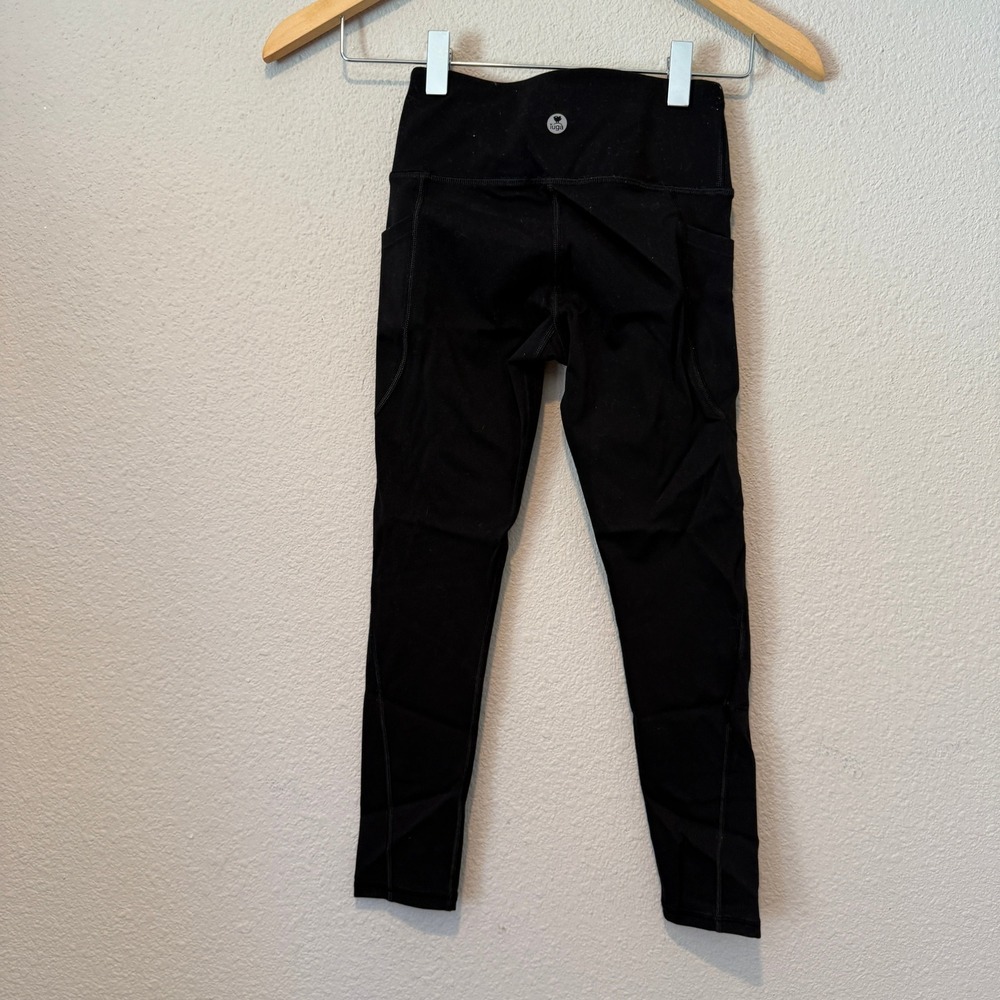 iuga Black High-Waisted Leggings with Pockets, Kids Size Small, 80% Nylon